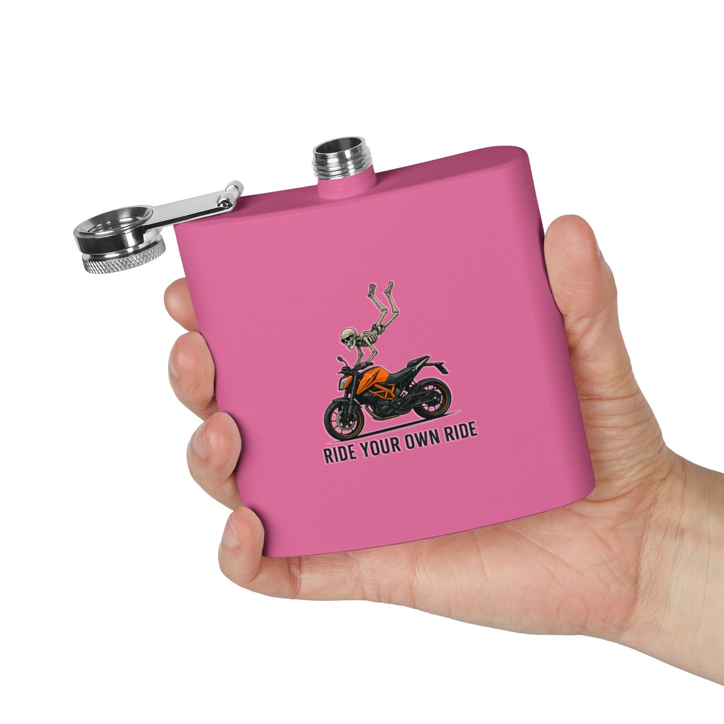 Motorcycle Ride Stainless Steel Flask, 6oz | Biker Gift | Adventure Flask | Custom Drinkware | Travel Accessory | Fun Flask